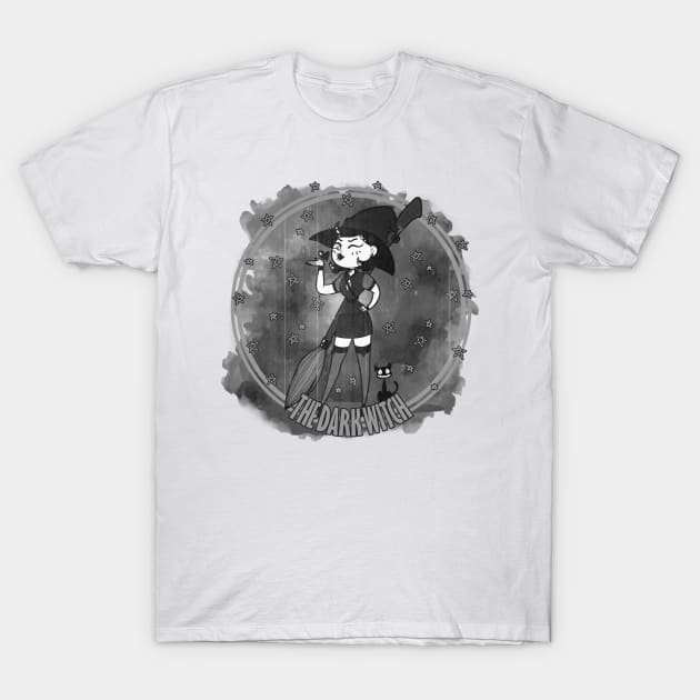 The dark witch - B&W T-Shirt by Meeko_Art